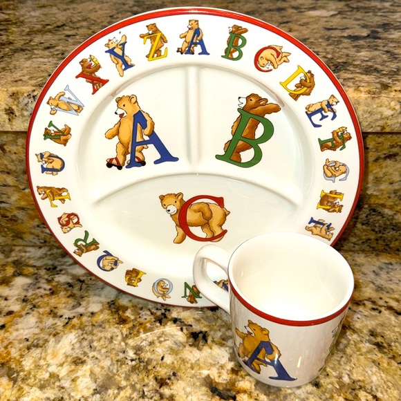 Vintage TIFFANY & CO ALPHABET BEARS Divided Plate & Cup Set Japan Never Used - Picture 10 of 13